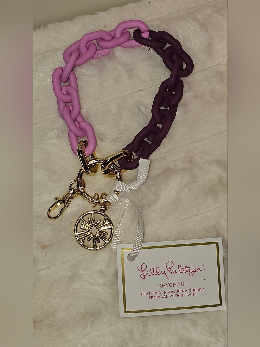 Lilly Pulitzer Pink and Plum Chain Charm Keyring/Bagcharm with Gold Accents